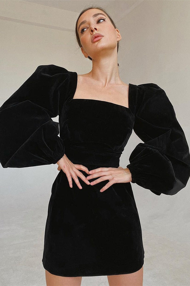 Janice Puff Sleeve Velvet Mini Dress