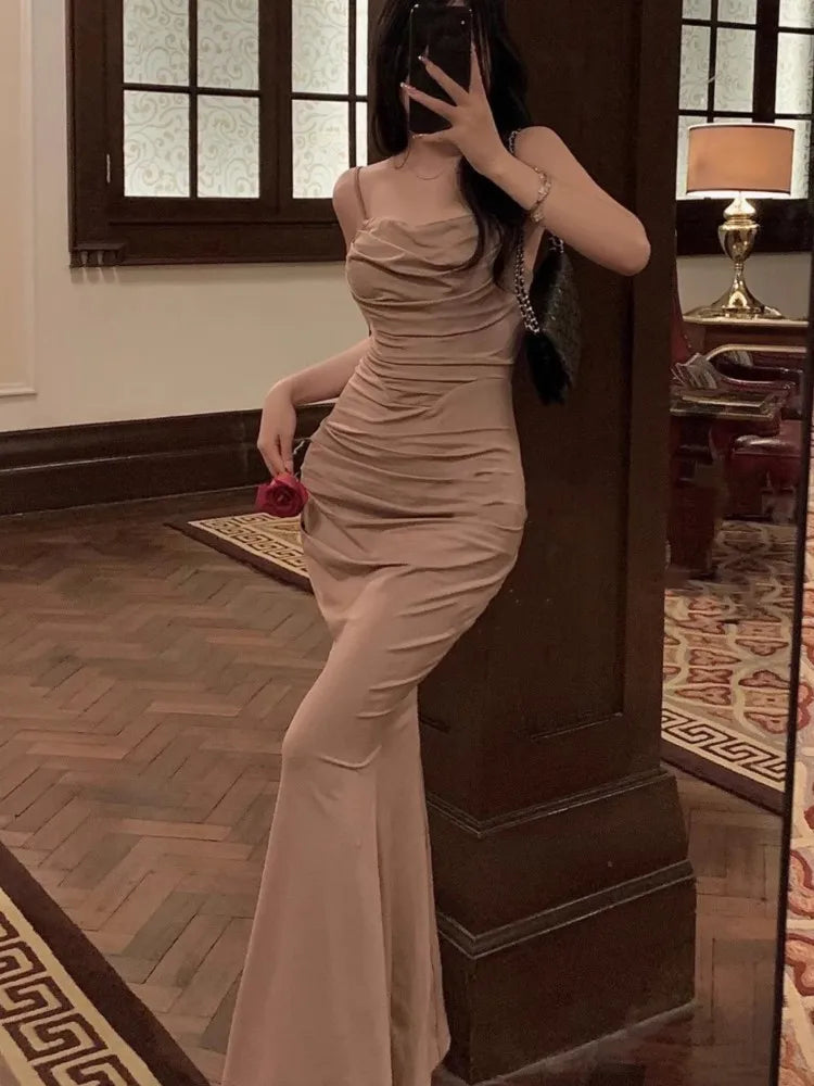 Bodycon Mermaid Long Dresses Summer New Strap Evening Party Runway Prom Robe Korean Vestidos Mujer