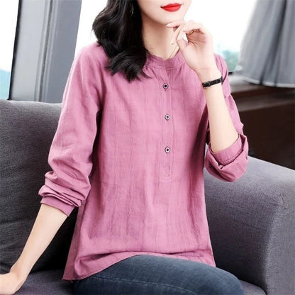 Woman Spring Autumn Style Blouses Shirts Lady Long Sleeve Stand Collar Blusas Tops Df4850