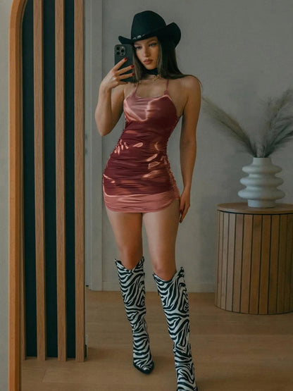 Gradient Peach Hip Lace-up Mini Dress