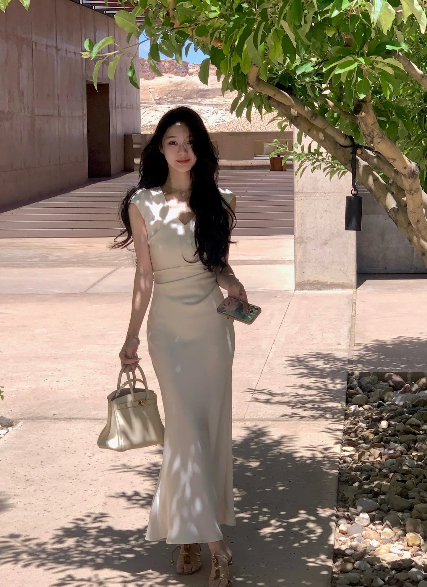 Vneck Slim Midi Dresses for Sleeveless Party Prom Female Clothes Summer