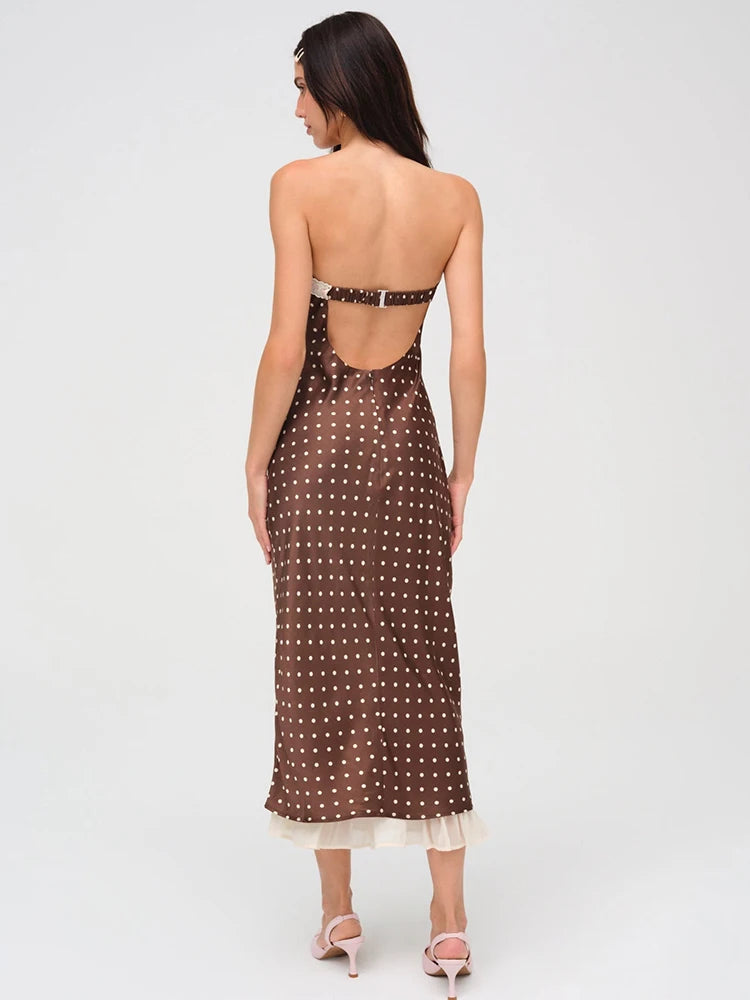 Strapless Backless Lace Midi Dress