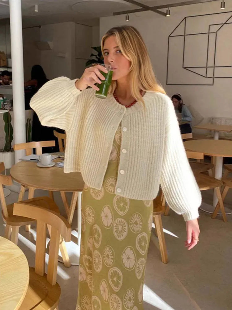 Retro Plush Single Breasted Cardigan Loose O-neck Short Sweaters Female Winter Autumn Street Knitwear