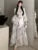Printed Long Dresses for Lantern Sleeve V-neck High Split Y2k Fairy Party Dress Korean Vestidos New