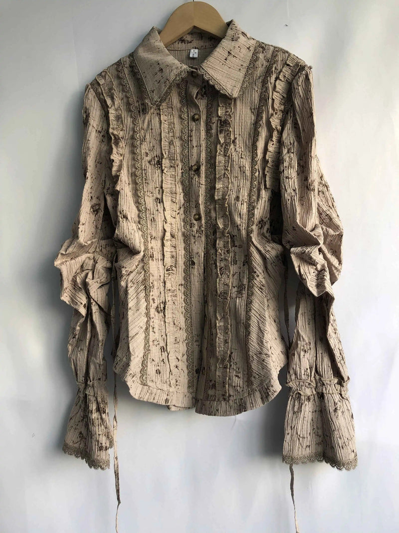 Lapel Neck Lace Shirts Autumn New Slim Fit Ruffles Blouses Y2k Grunge Long Sleeve Blusas Mujer Dress