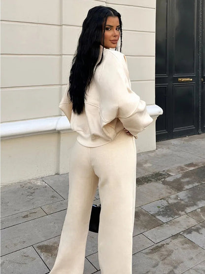 Lace Up Pant Sets Loose V Neck Cardigan Woman Autumn Winter Sports Pants 2 Piece Sets Outfits