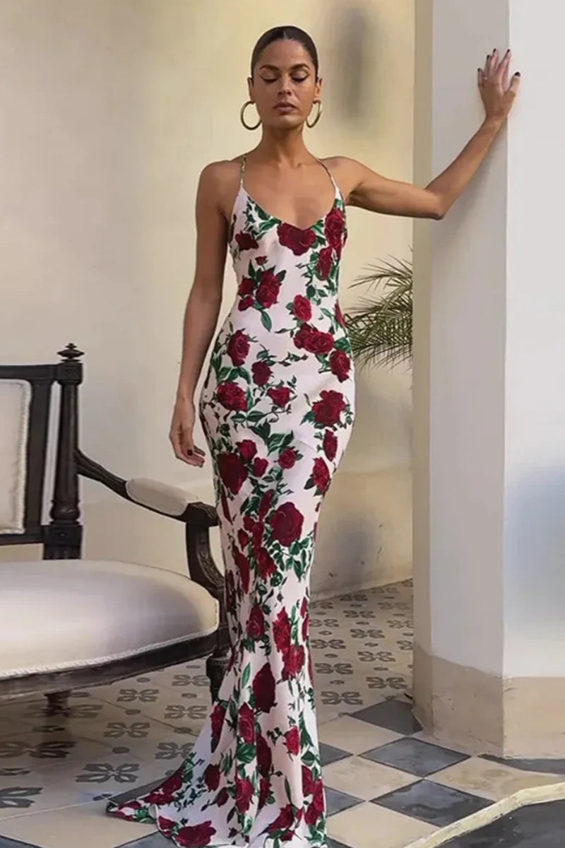 Print Backless Maxi Dress