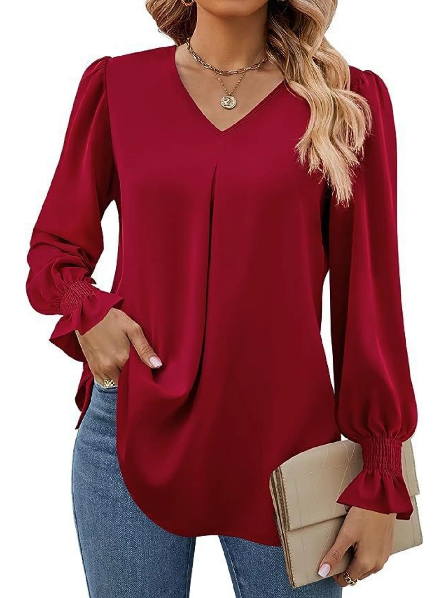 Spring Summer Style Blouses Shirts Lady Long Sleeve V-neck Color Blusas Tops Df4998