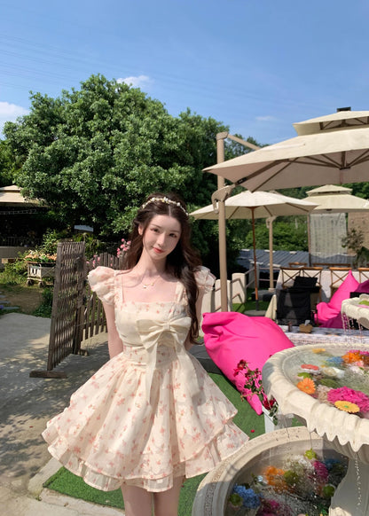 Beach Y2k Mini Dress Sweet Short Sleeve Dress One Piece Dress Korean Summer Japanese Kawaii