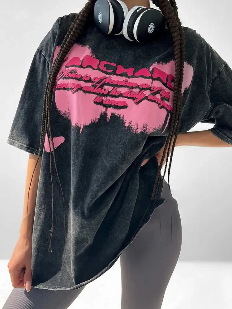 Planet Print Washed Pink T-shirt