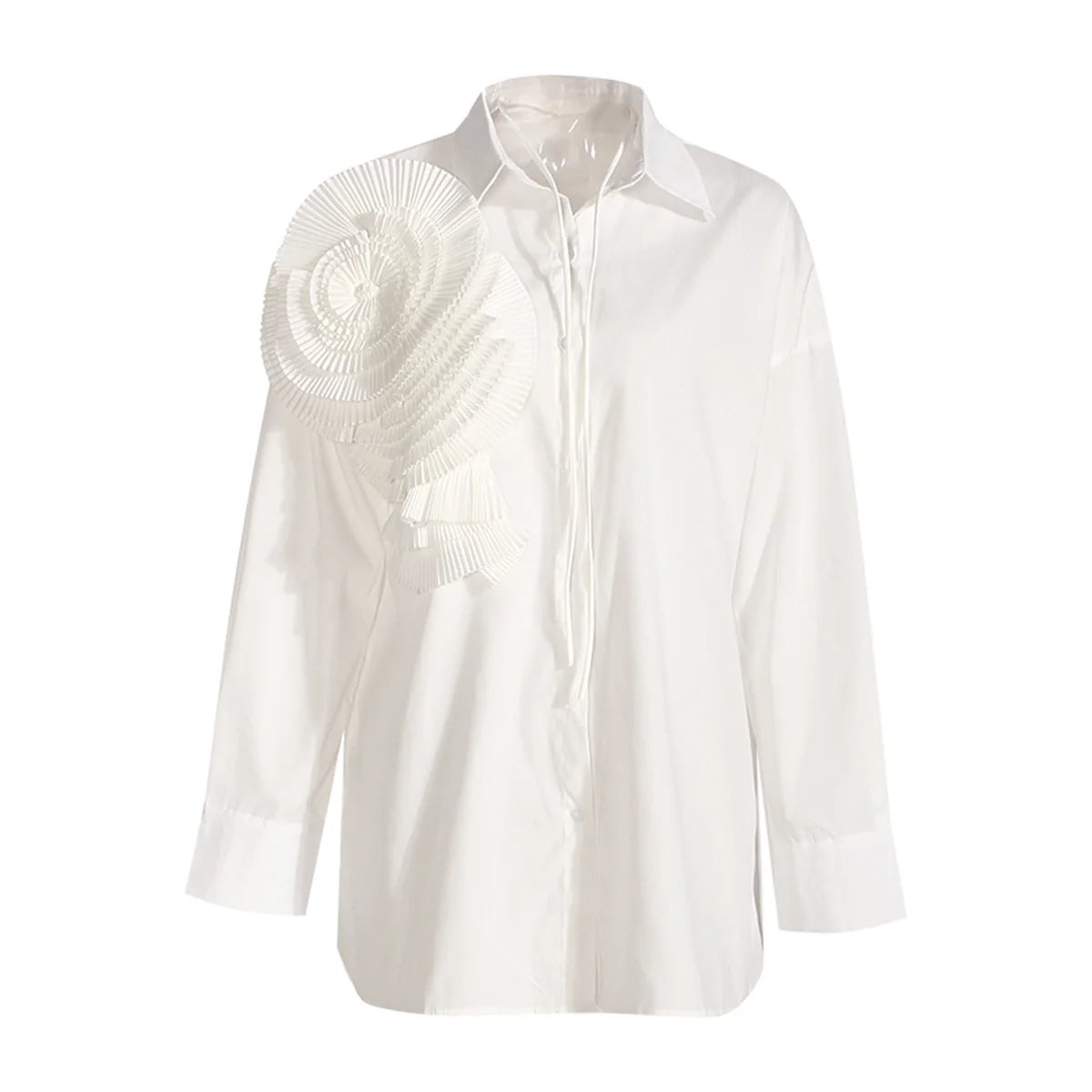 Shirt Lapel Long Sleeves Single Breasted Threedimensional Flower Color Blouse Autumn New 3wq505