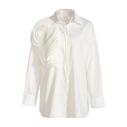 Shirt Lapel Long Sleeves Single Breasted Threedimensional Flower Color Blouse Autumn New 3wq505