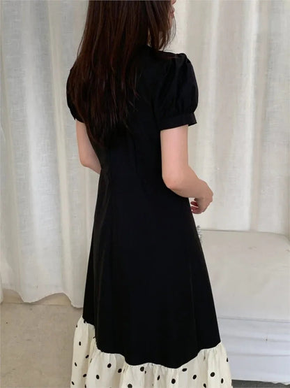 French Style Mermaid Dress Summer Slim Color Collision Polka Dot Fishtail Long Dress
