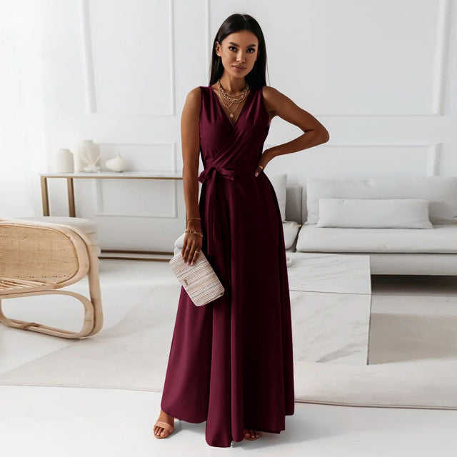 Dresses for White Sleeveless Loose V Neck Color Long Dresses Party Evening Robe Vestidos