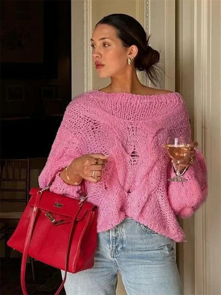 Knitted Seethrough Sweater Pullover Autumn Loose Pullover Color Y2k Knitted Pullover