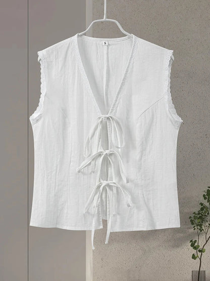 Lace Up Sleeveless Crop Tops Bandage Slim Hollow Out Tank Blouses Summer Lady Beach Holiday Vest