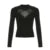 Gothic Style Fishnet Patchwork T-shirt Grommet Eyelet Black Off Shoulder Fitted Top 2000s
