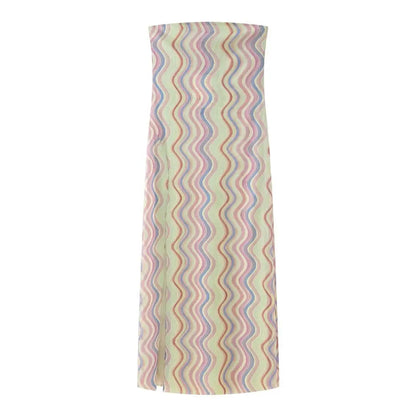 Summer Printed Tube Long Dress for Woman Strapless Slit Slim Fit Dresses Female Tulle Dress