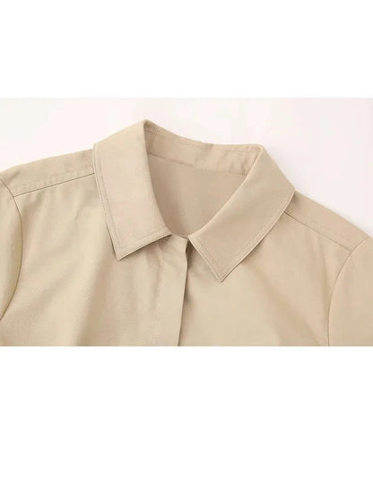 Woman Splicing Lapel Long Sleeve Blouses Cropped Tops Female Singlebreasted Short Shirts Y2k
