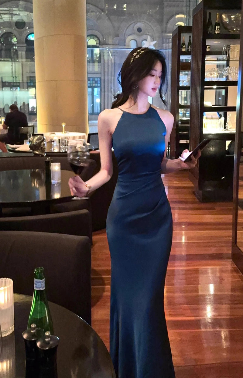 Long Dresses Ruffles Blue Evening Dress Slim Fit Whit Canisole Green Mermaid Vestidos