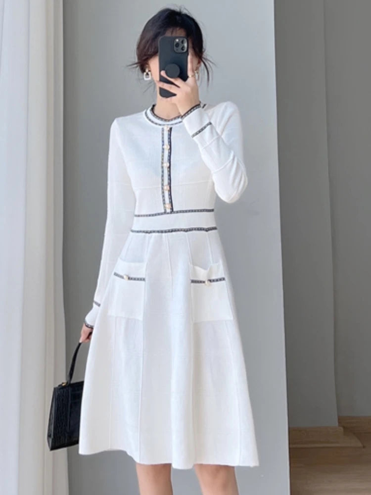 Spring Party Dresses Slim Knitted Midi Dress A-line Lady Korean Autumn Vestidos Mujer