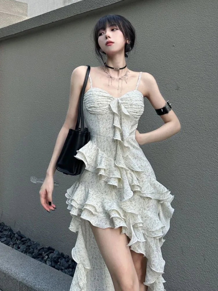 Midi Dress Sleeveless Backless Patchwork Ruffle Slim Camiosle Dresses Club Party Vestidos Spring Summer