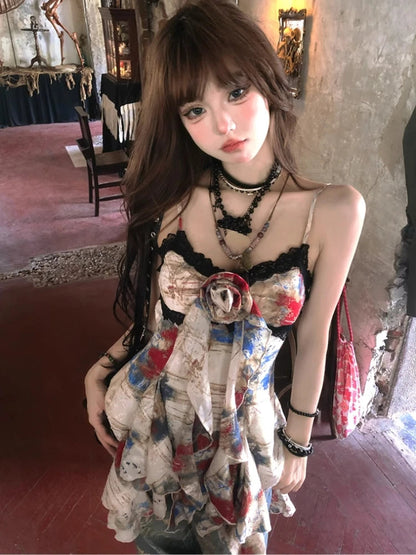 2000s Y2k Blouse Sleeveless Retro Camisole Female Irregular Shirts Design Summer Vest