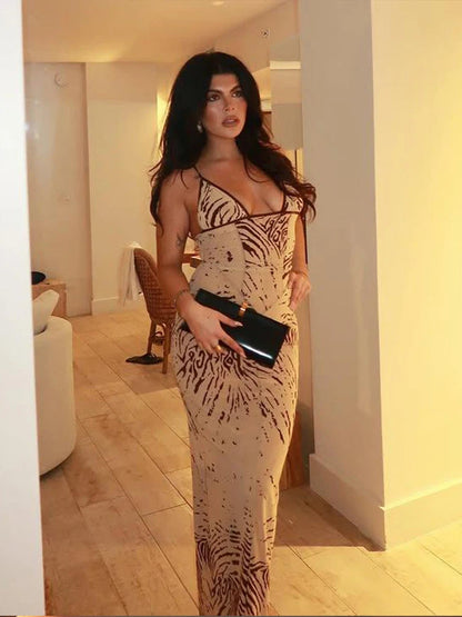 Tie-dye Low-neck Sleeveless Maxi Dress