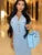 Contrasting Knit Maxi Dress O-neck Short Sleeve Metal Buttons Bodycon Dresses Office Lady Commuting Robe