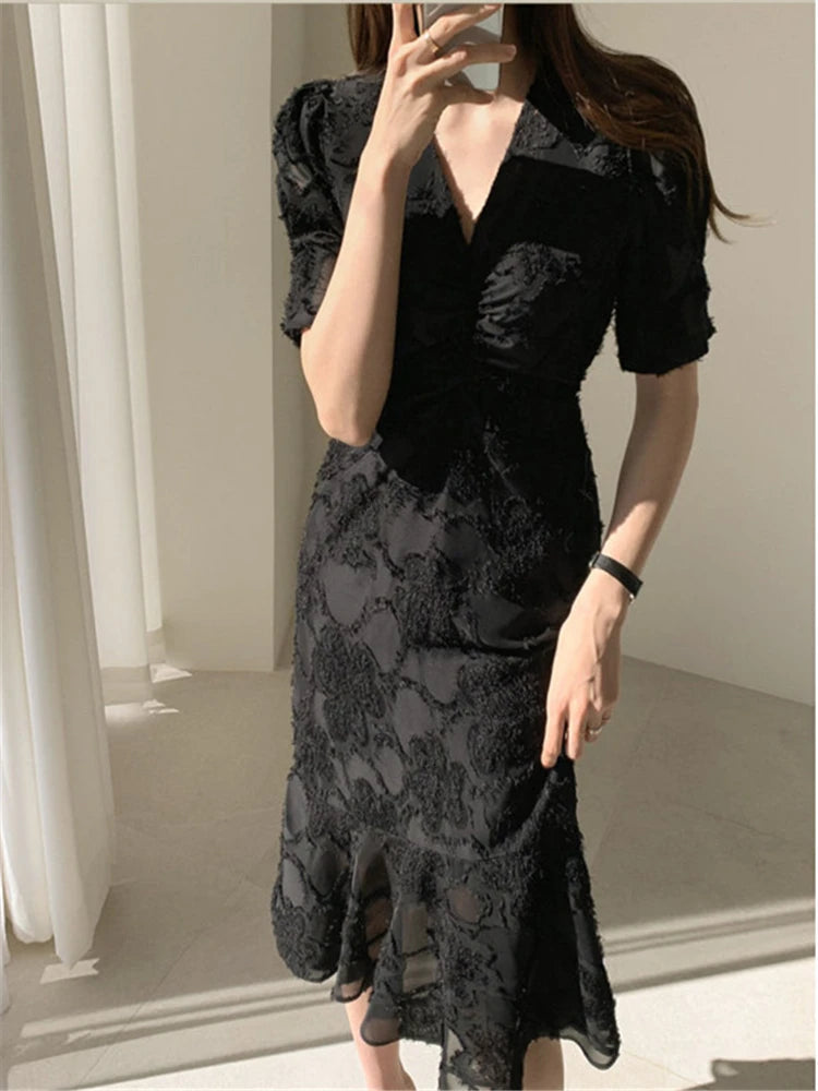 Stylish Vneck Dress Waistcontrolled Slimming Spring Shortsleeved Summer Long Dresses