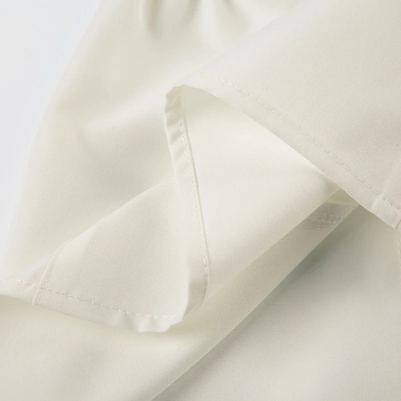 French Retro Satin Aline Shirt Slimming Short Sleeve Vneck Blouses Office Top Allmatch