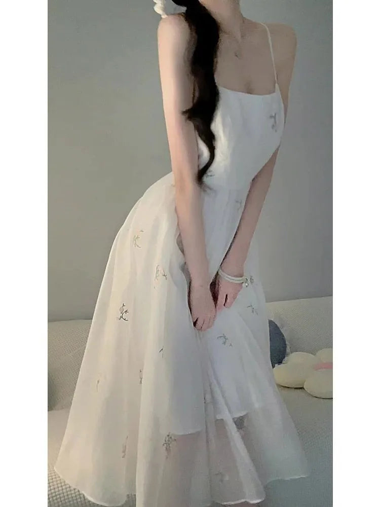 Dress Sets Summer Chinese Style Hight Waist Mesh Midi Dresses Gentle Wind Female Dress Vestidos