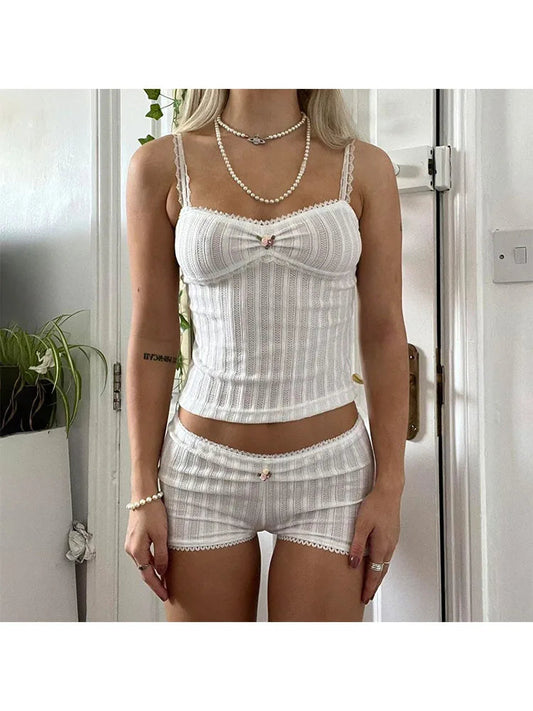 Woman Gyaru Corset Kpop Top American Style Halter Aesthetics Top Camisole Coquette Outfits 2 Piece Set Shorts Hot Pants