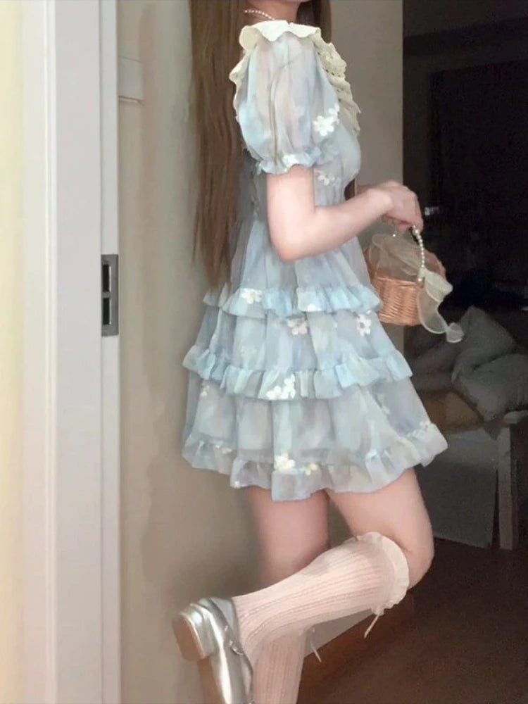 Kawaii Mini Dress Embroidery Dress One Piece Dress Japanese Lolita Even Party Fairy