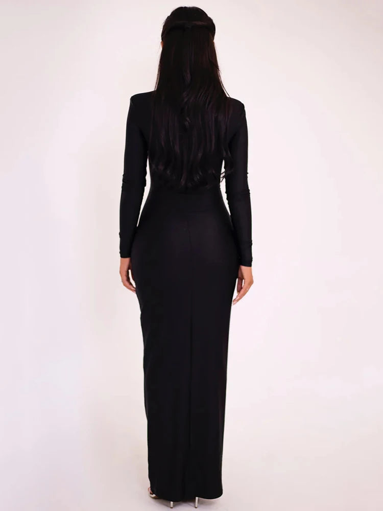 Hollow Out Long Sleeve Maxi Dress for Color Slim Fit Cut Out Club Party Long Dress New