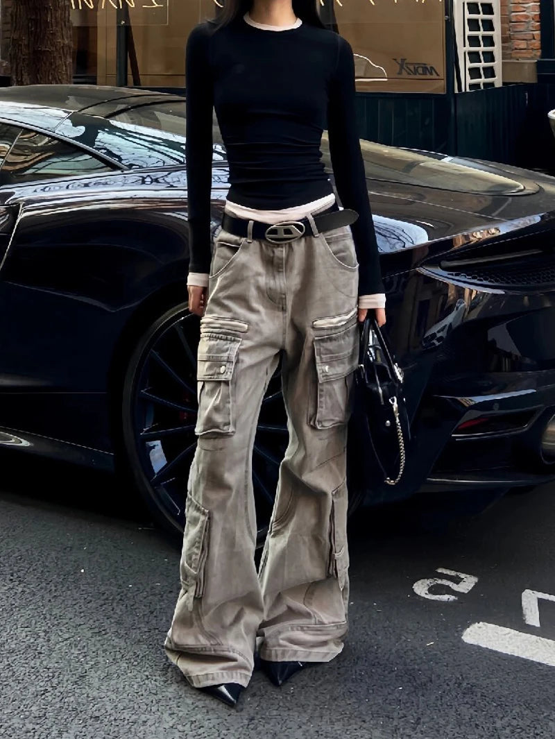 Brown Jeans High Waist American Wide Leg Pants Straight Baggy Denim Trousers Mom Oversize Pants