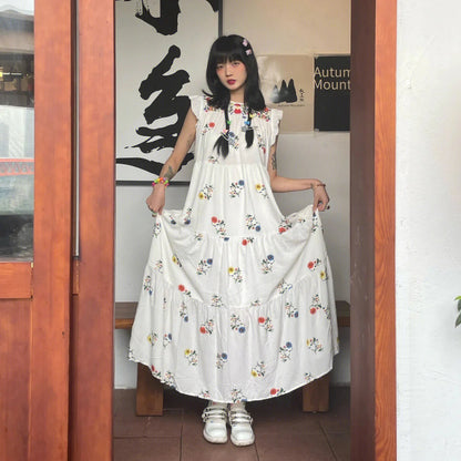Retro Sleeveless Dress Summer New High End Sweet Fairy Printed Strap Travel Photo Long Dresses