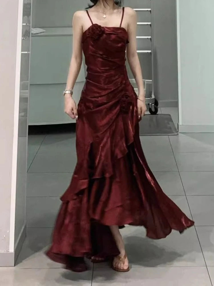 Korean Velvet Long Dress Slim Mermaid Spaghetti Strap Dress Evening Party Dress