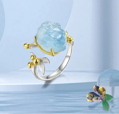 Sterling Silver Aquamarine Flower Ring