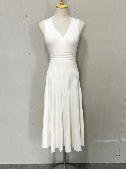 V-neck Backless Knit Maxi Dress for Slim Party Dress High Waist Ribbed Patchwork Long Dress