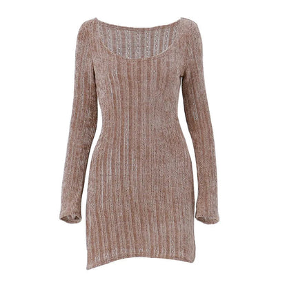 Autumn Long Sleeve Dresses Brown Y2k Mini Dress Clothing Outfit Bodycon Short Clothes