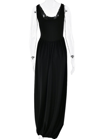 Sleeveless Elastic Tight Long Dress Fluffy Skirt Split Backless Evening Dress Slim Party Vacation Vestidos