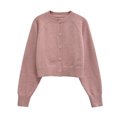 Cropped Cardigan Sweater Autumn Long Sleeve O Neck Single Breasted Jumpers New Knitted Outerwear