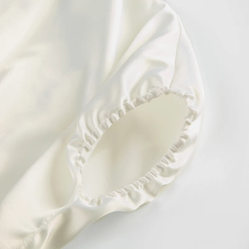 French Retro Satin Aline Shirt Slimming Short Sleeve Vneck Blouses Office Top Allmatch