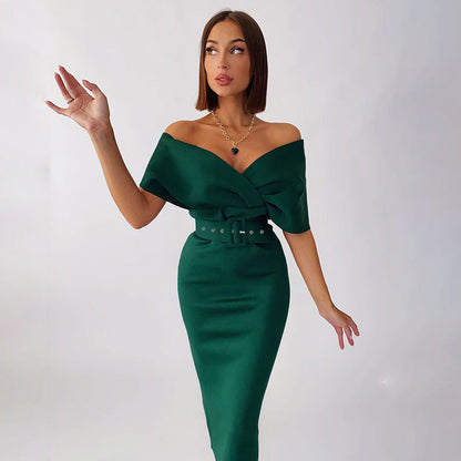 Off-shoulder Party Evening Formal Midi Dress