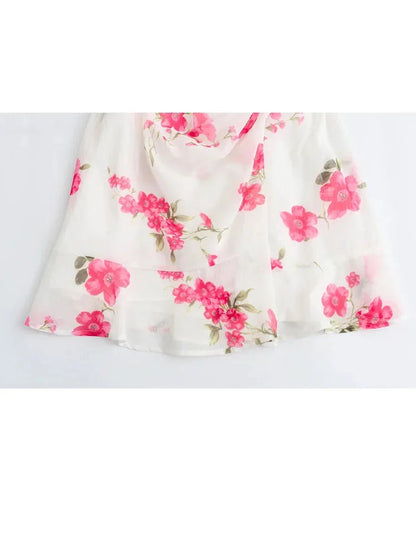 Summer Mini Dress Woman Print Vneck Slip Dresses Female Spaghetti Strap Laceup Slim Dress