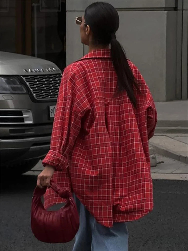 Loose Lapel Shirts Coat for Patchwork Cardigan Autumn High Street Baggy Female Blouse