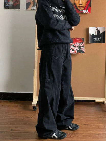 Boyfriend Jeans for Baggy Balck Wide Leg Denim Trousers Harajuku Causal Straight Cowgirl Pants