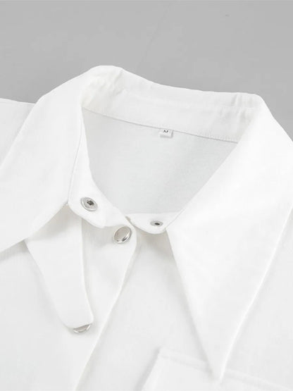 White Shirts for Autumn New Single Breasted Long Sleeve Loose Blouse Lapel Collar Blouses