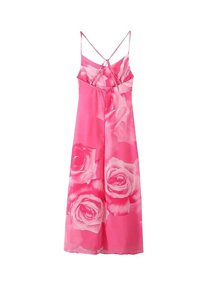 Summer Slip Maxi Dress Printed Slim Party Long Dresses Female Slim Backless High Slit Dress
